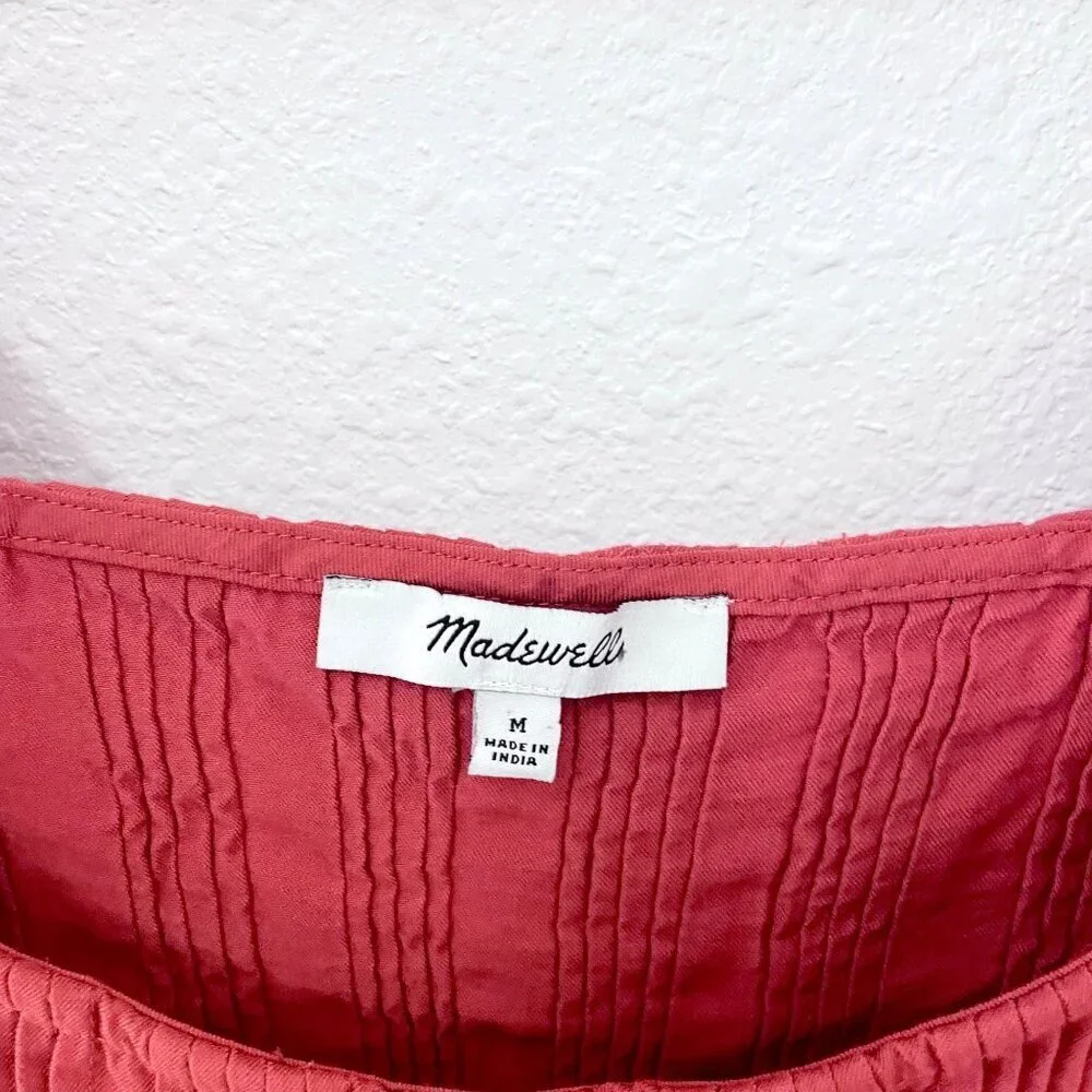 Madewell Pintuck Pleat Square Neck Minidress in Etruscan Clay Red Size M NP113